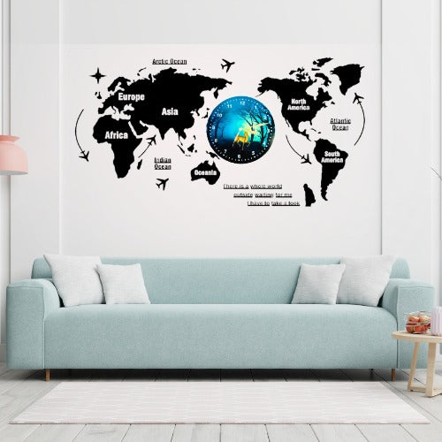 3D Wooden World Map & Dial Wall Clock — 40 Inch Home Decor