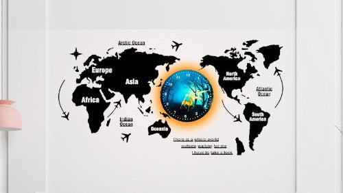3D Wooden World Map & Dial Wall Clock — 40 Inch Home Decor